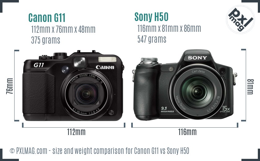 Canon G11 vs Sony H50 size comparison