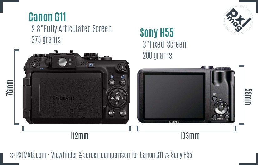 Canon G11 vs Sony H55 Screen and Viewfinder comparison