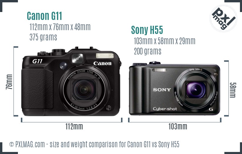 Canon G11 vs Sony H55 size comparison