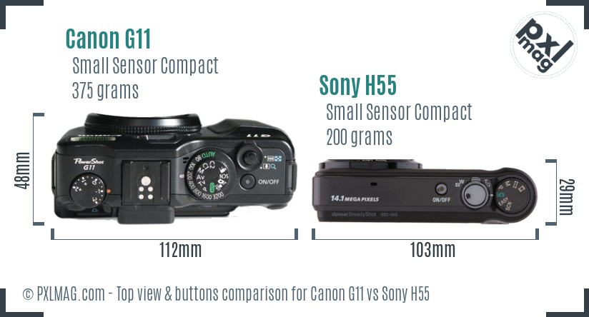 Canon G11 vs Sony H55 top view buttons comparison