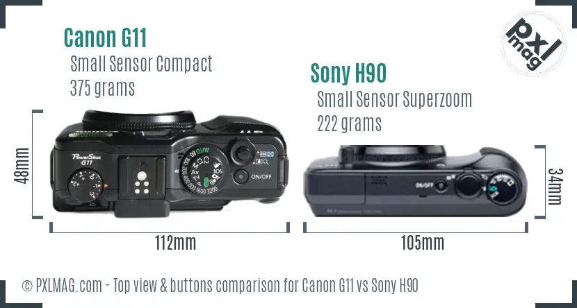 Canon G11 vs Sony H90 top view buttons comparison