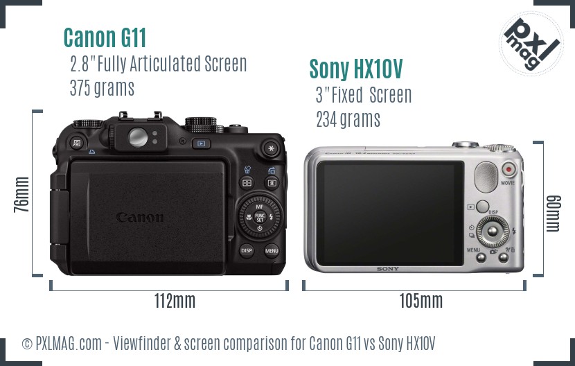 Canon G11 vs Sony HX10V Screen and Viewfinder comparison
