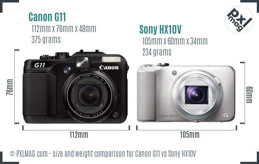 Canon G11 vs Sony HX10V size comparison