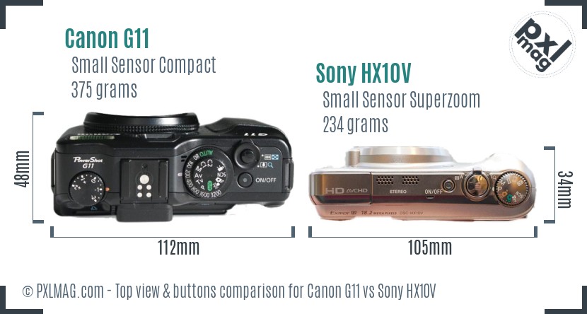 Canon G11 vs Sony HX10V top view buttons comparison