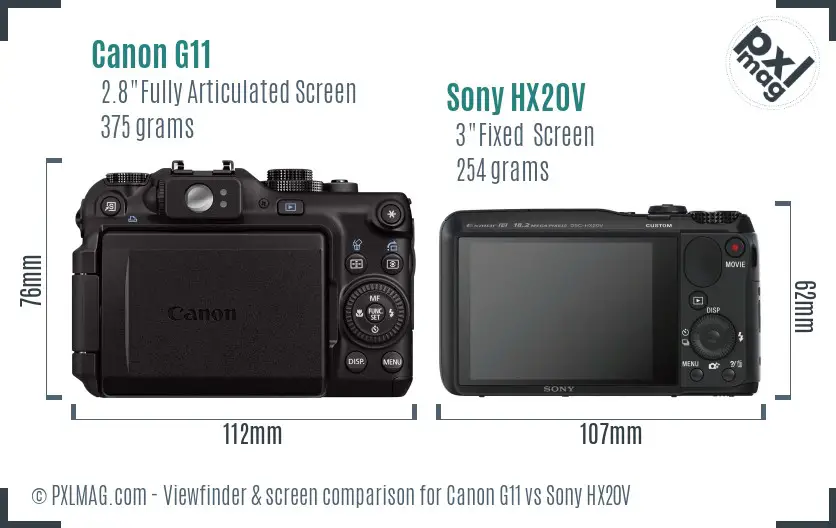 Canon G11 vs Sony HX20V Screen and Viewfinder comparison