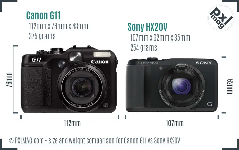 Canon G11 vs Sony HX20V size comparison