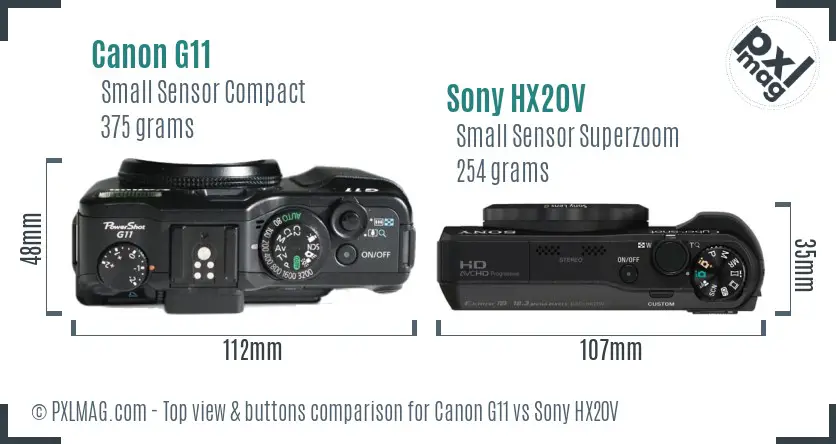 Canon G11 vs Sony HX20V top view buttons comparison