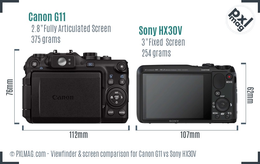 Canon G11 vs Sony HX30V Screen and Viewfinder comparison