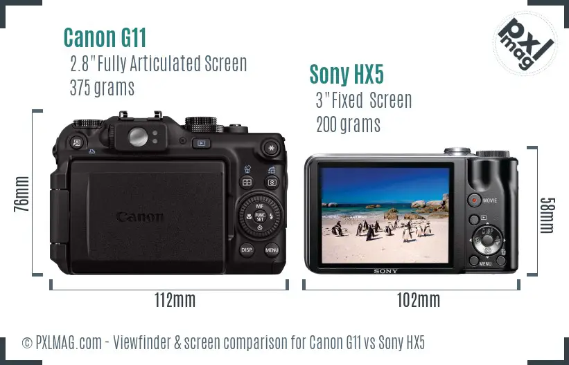 Canon G11 vs Sony HX5 Screen and Viewfinder comparison