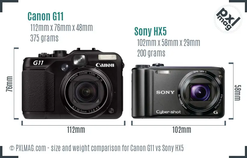 Canon G11 vs Sony HX5 size comparison