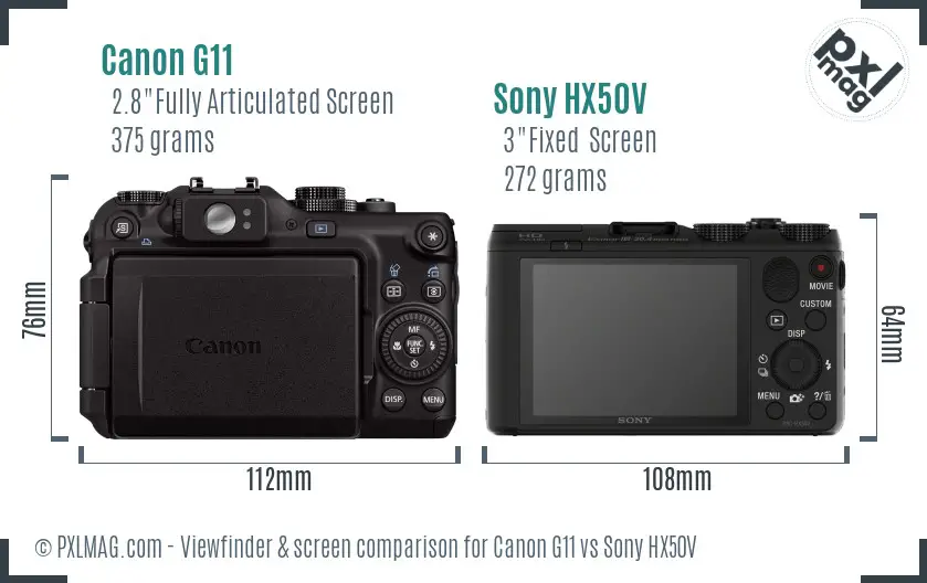 Canon G11 vs Sony HX50V Screen and Viewfinder comparison