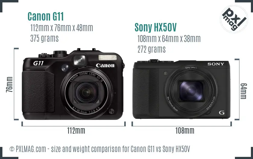 Canon G11 vs Sony HX50V size comparison
