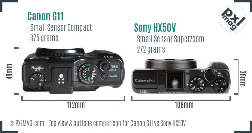 Canon G11 vs Sony HX50V top view buttons comparison