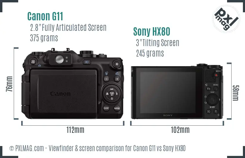 Canon G11 vs Sony HX80 Screen and Viewfinder comparison