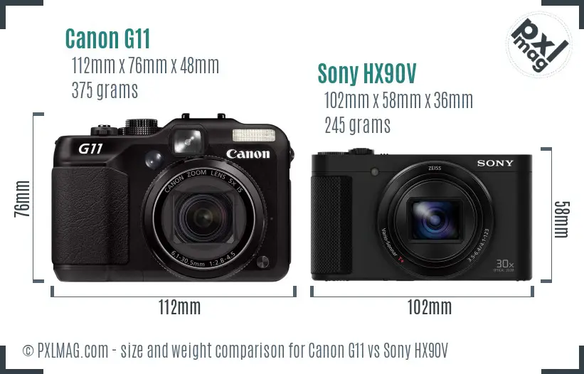 Canon G11 vs Sony HX90V size comparison Canon G11 vs Sony HX90V size comparison