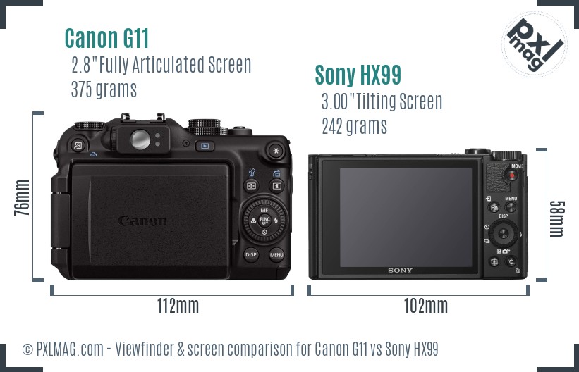Canon G11 vs Sony HX99 Screen and Viewfinder comparison