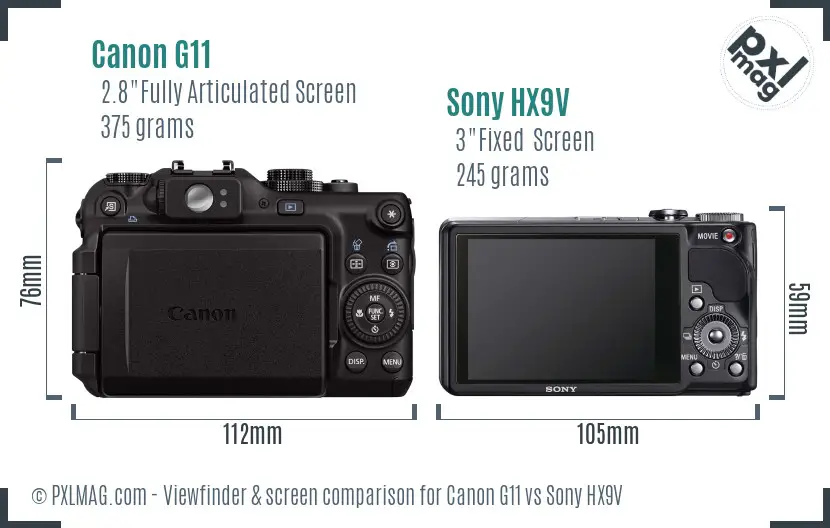 Canon G11 vs Sony HX9V Screen and Viewfinder comparison Canon G11 vs Sony HX9V Screen and Viewfinder comparison