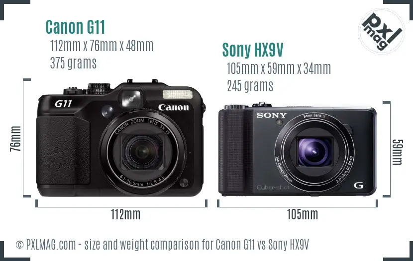 Canon G11 vs Sony HX9V size comparison Canon G11 vs Sony HX9V size comparison