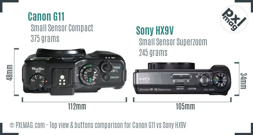Canon G11 vs Sony HX9V top view buttons comparison Canon G11 vs Sony HX9V top view buttons comparison