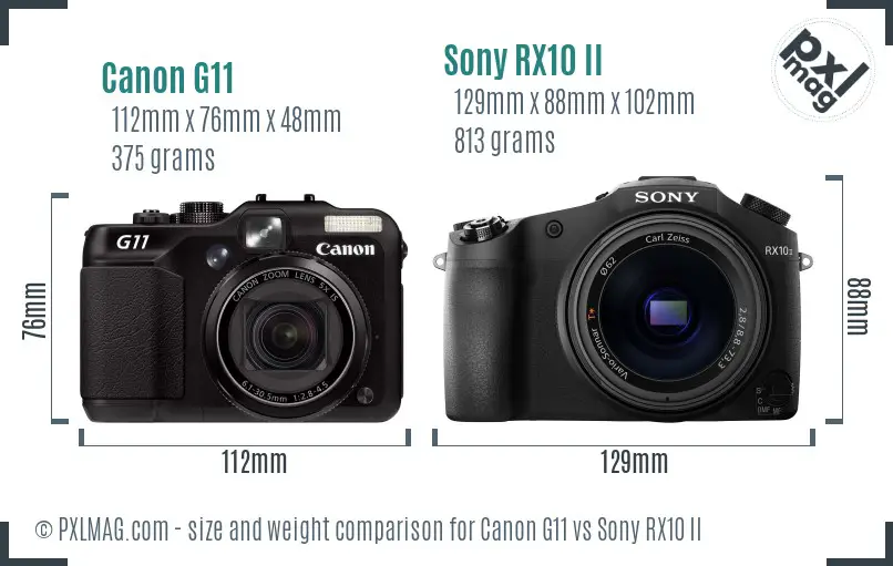 Canon G11 vs Sony RX10 II size comparison Canon G11 vs Sony RX10 II size comparison