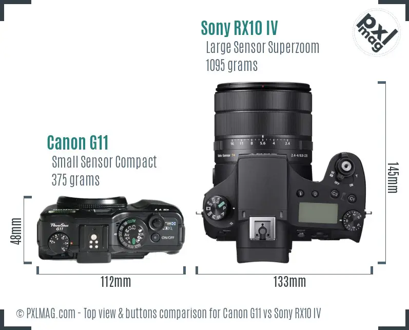 Canon G11 vs Sony RX10 IV top view buttons comparison Canon G11 vs Sony RX10 IV top view buttons comparison