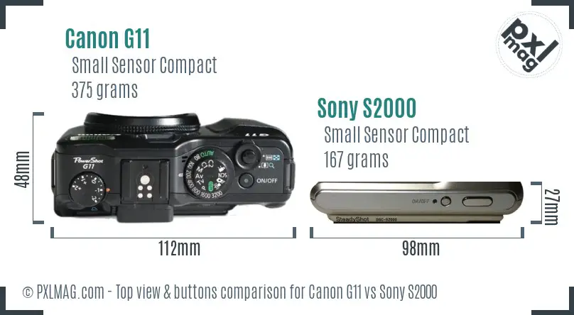 Canon G11 vs Sony S2000 top view buttons comparison