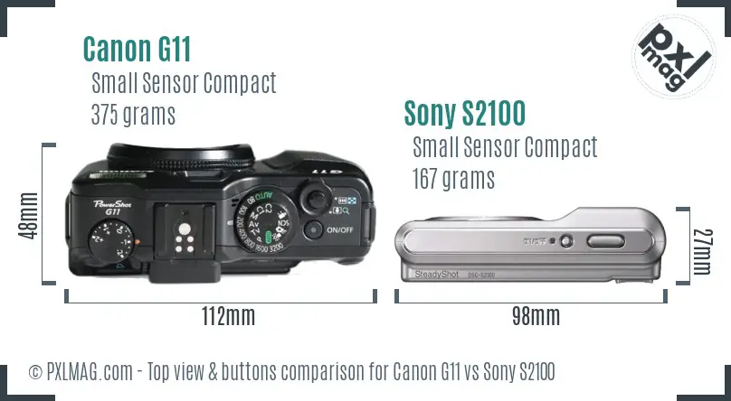 Canon G11 vs Sony S2100 top view buttons comparison