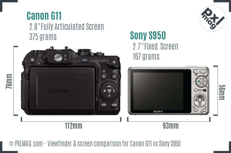 Canon G11 vs Sony S950 Screen and Viewfinder comparison