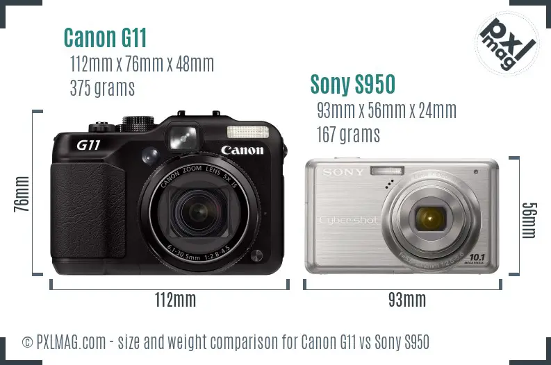 Canon G11 vs Sony S950 size comparison