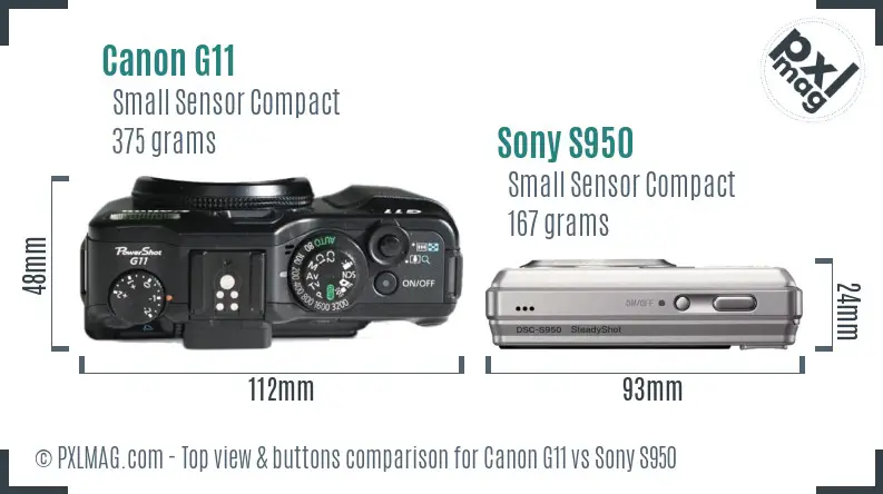 Canon G11 vs Sony S950 top view buttons comparison