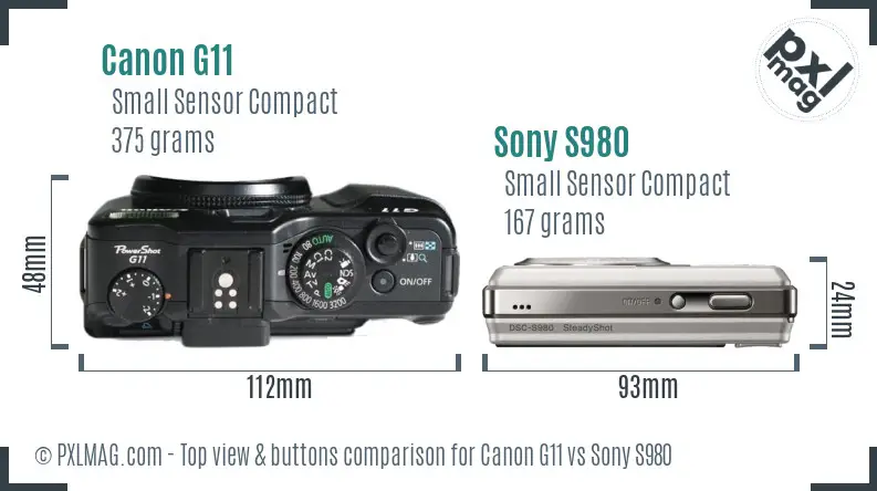 Canon G11 vs Sony S980 top view buttons comparison Canon G11 vs Sony S980 top view buttons comparison