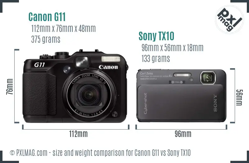 Canon G11 vs Sony TX10 size comparison Canon G11 vs Sony TX10 size comparison
