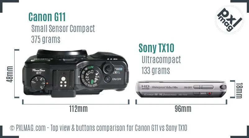 Canon G11 vs Sony TX10 top view buttons comparison Canon G11 vs Sony TX10 top view buttons comparison