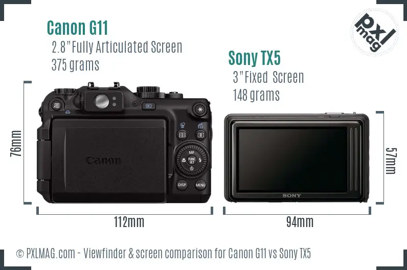 Canon G11 vs Sony TX5 Screen and Viewfinder comparison Canon G11 vs Sony TX5 Screen and Viewfinder comparison