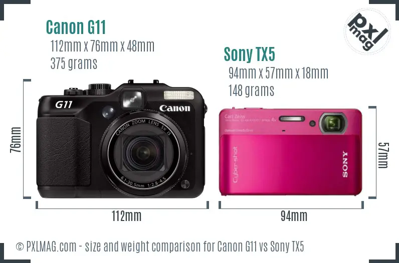 Canon G11 vs Sony TX5 size comparison Canon G11 vs Sony TX5 size comparison