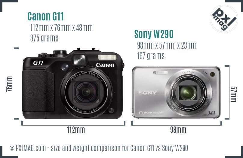 Canon G11 vs Sony W290 size comparison Canon G11 vs Sony W290 size comparison