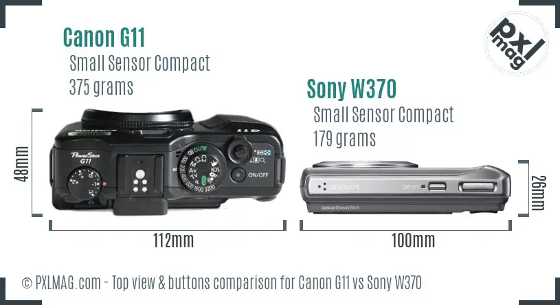 Canon G11 vs Sony W370 top view buttons comparison Canon G11 vs Sony W370 top view buttons comparison