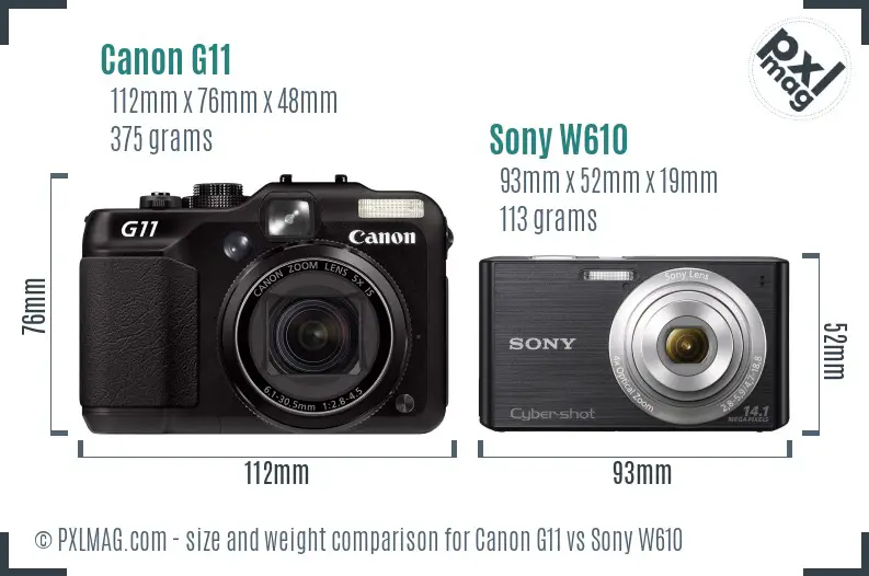 Canon G11 vs Sony W610 size comparison