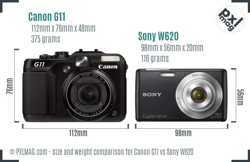 Canon G11 vs Sony W620 size comparison