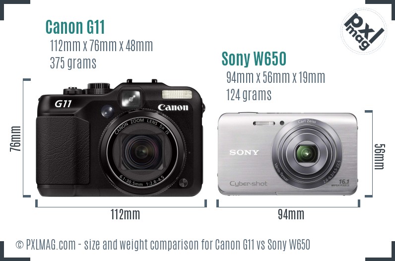 Canon G11 vs Sony W650 size comparison Canon G11 vs Sony W650 size comparison