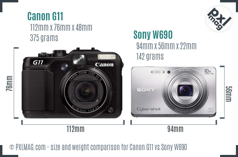Canon G11 vs Sony W690 size comparison