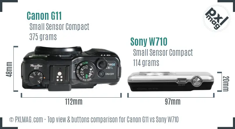 Canon G11 vs Sony W710 top view buttons comparison