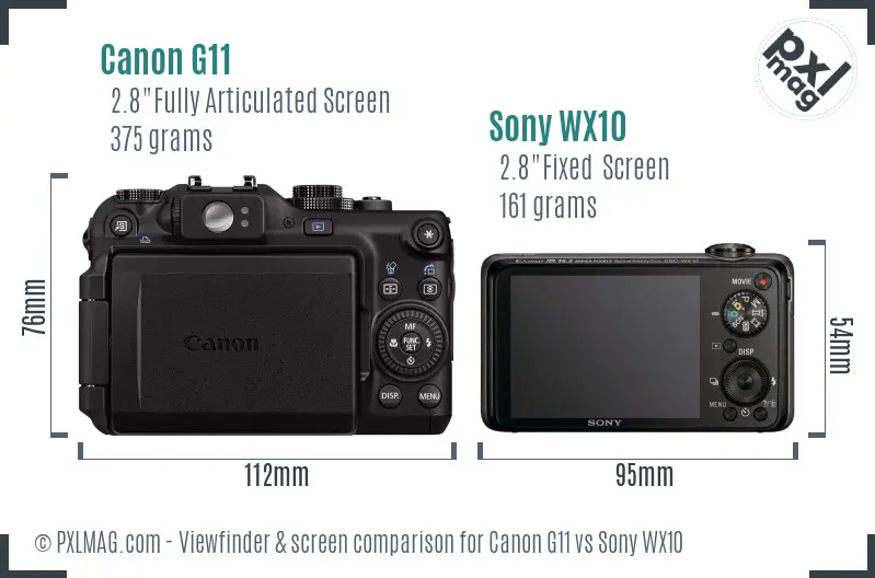 Canon G11 vs Sony WX10 Screen and Viewfinder comparison