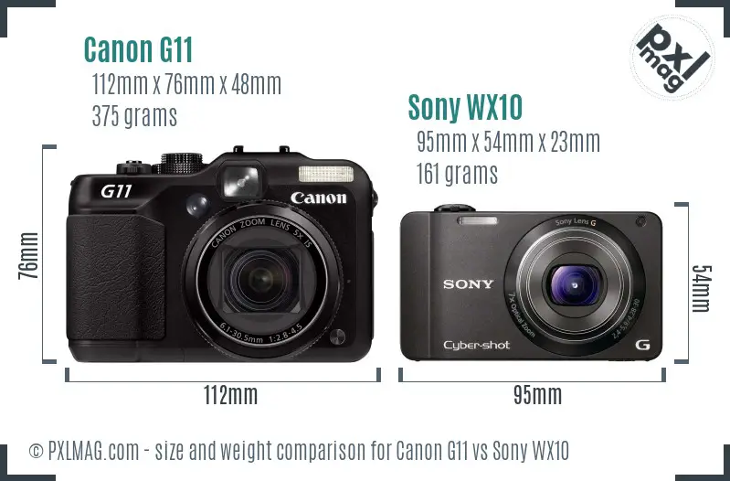 Canon G11 vs Sony WX10 size comparison