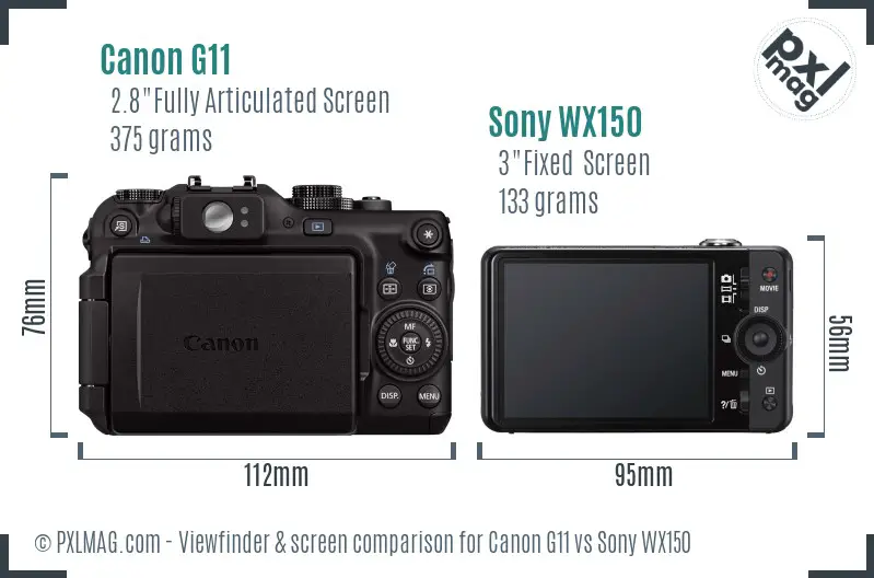 Canon G11 vs Sony WX150 Screen and Viewfinder comparison