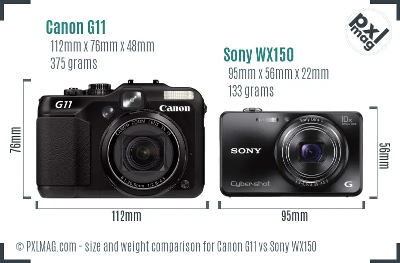 Canon G11 vs Sony WX150 size comparison