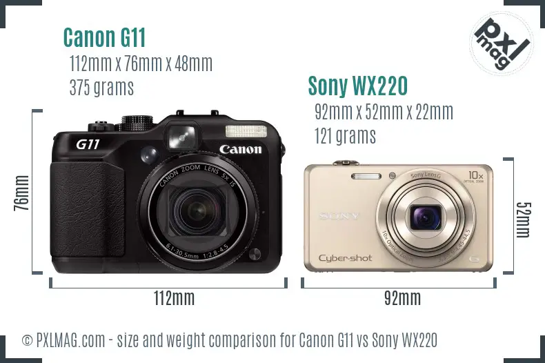 Canon G11 vs Sony WX220 size comparison