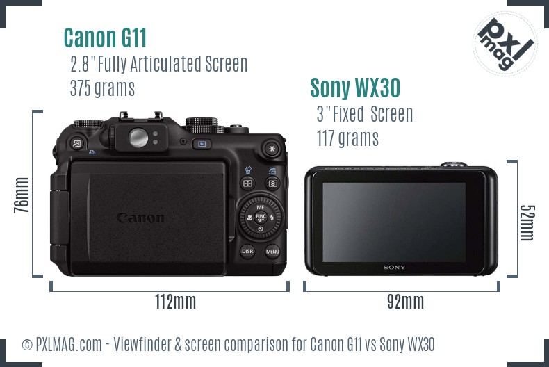 Canon G11 vs Sony WX30 Screen and Viewfinder comparison