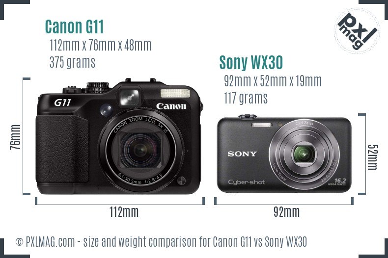 Canon G11 vs Sony WX30 size comparison Canon G11 vs Sony WX30 size comparison
