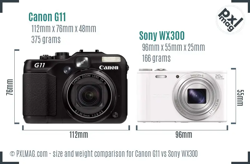 Canon G11 vs Sony WX300 size comparison